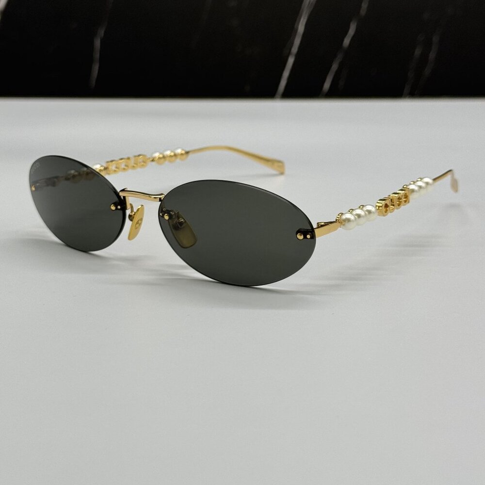 NEW GUCCI SUNGLASSES GOLD WOMEN OVAL EYEWEAR GUCCI GG1922S 001 - Picture 9 of 13